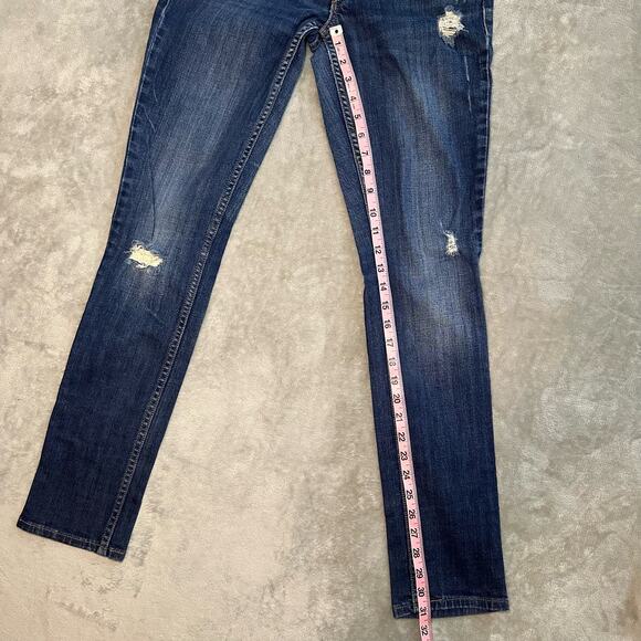 Levi’s 524 Too Superlow Jeans Women 3M Blue Stretch Dark Wash Denim Distressed - Picture 9 of 15